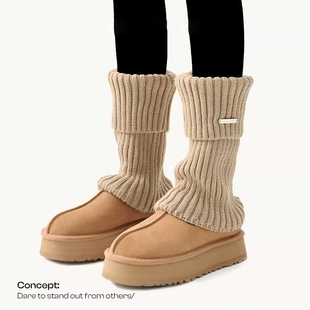 咖色堆堆袜套女小腿套中筒袜子女款 秋冬配雪地靴y2k加厚保暖长袜