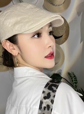 春夏英伦风复古棉麻报童帽子女简约前进帽古着风鸭舌帽男