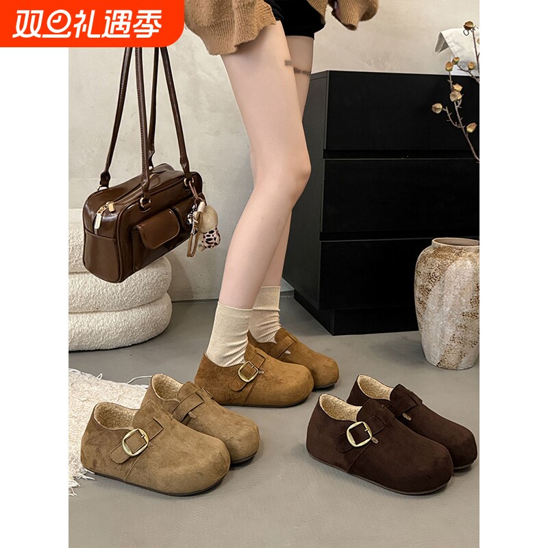 厚底全包勃肯鞋女鞋子2025新款秋冬一脚蹬博肯豆豆鞋加绒毛毛棉鞋