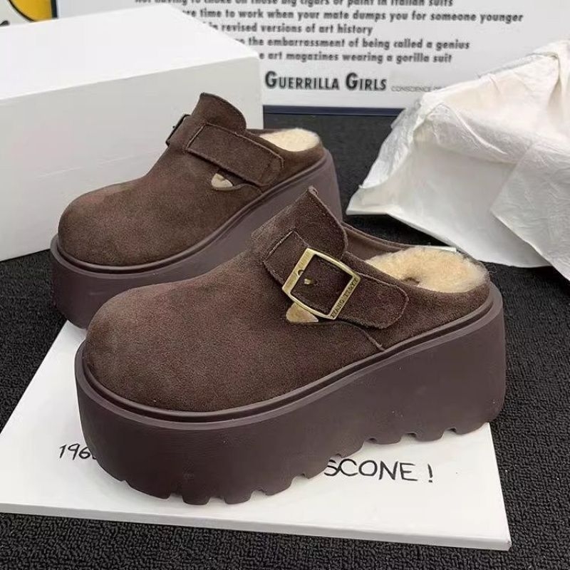鞋子2025新款冬季时尚半拖鞋女勃肯保暖外穿毛毛加绒厚底包头半拖