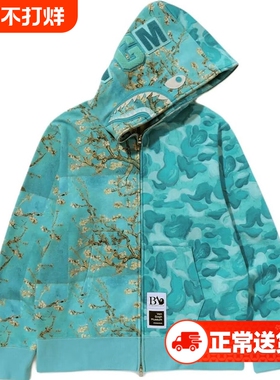 潮牌APE连帽卫衣高版本冬SHARKAPE迷彩拉链外套亲子红色刺绣鲨鱼