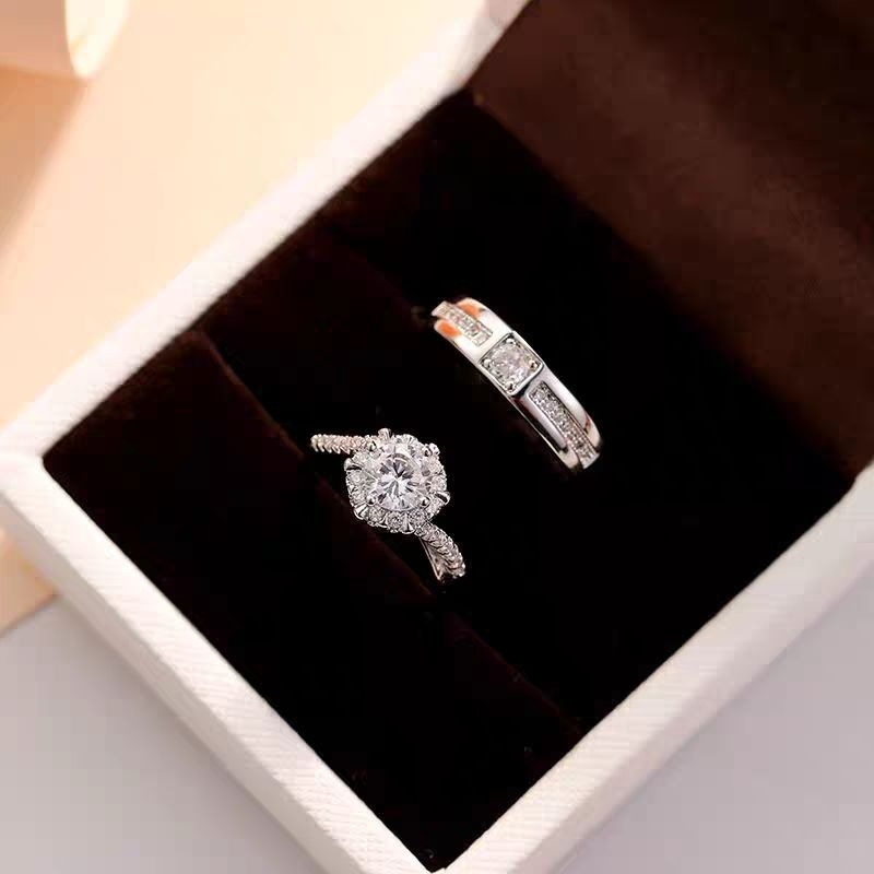 仿真婚戒结婚对戒情侣戒指婚礼钻戒一对婚纱照交换仪式人工镀金