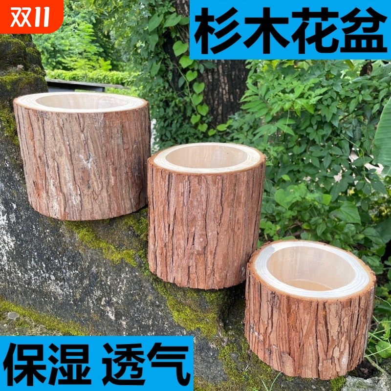 原木花盆杉木兰花多肉石斛专用室内绿植手工干花插花保湿透气抗摔