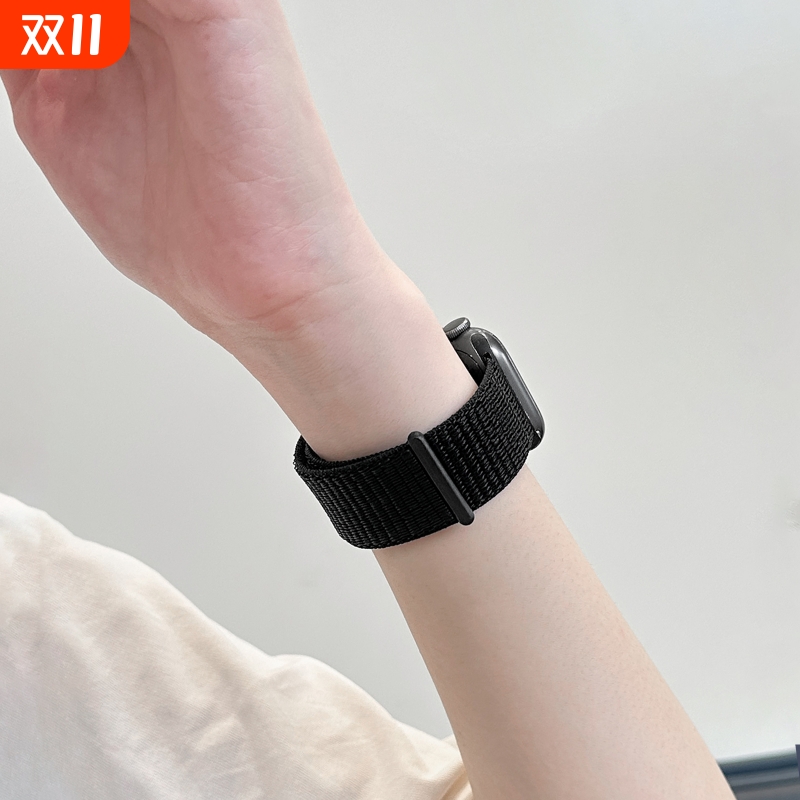 适用iwatch苹果s10/10尼龙回环式手表表带applewatchs9魔术贴7女生6秋冬SE新款8运动高ultra2级感SE透气编织