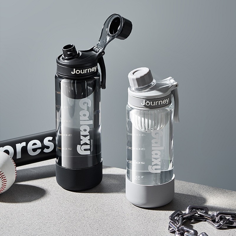 简约运动水壶车载水杯健身防摔防漏带茶隔学生大容量便携塑料杯