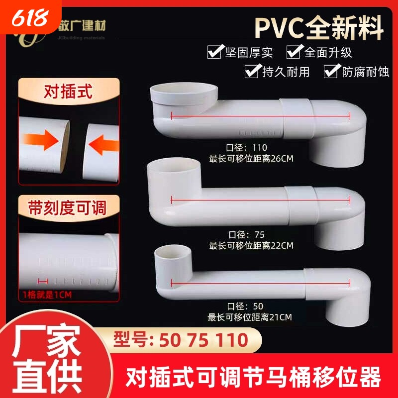 PVC扁管马桶移位器万能新型蹲便器下水接头排水管扁三通内径接口