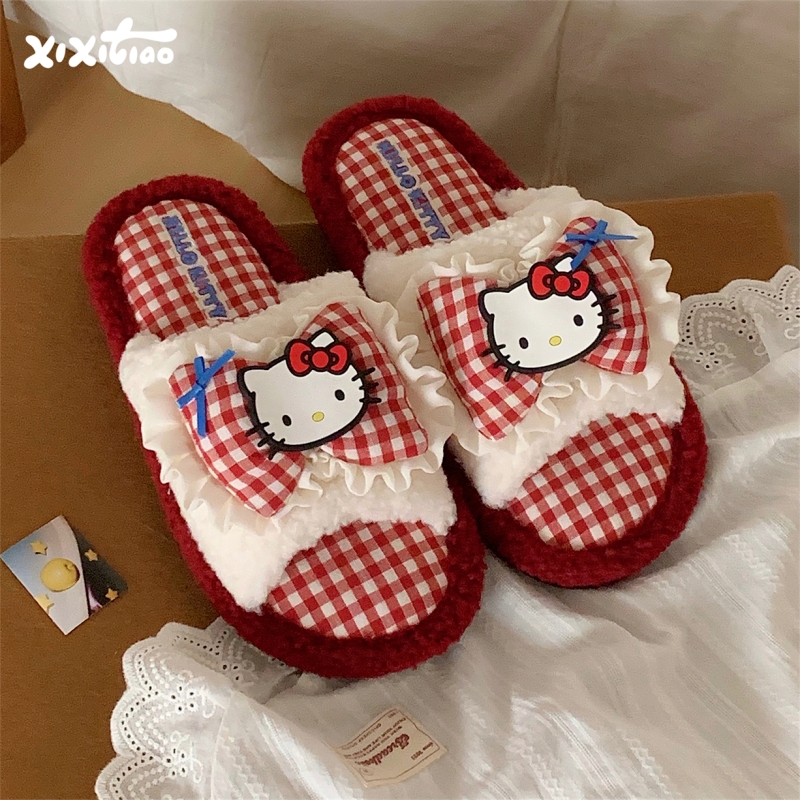 细细条网红HelloKitty棉拖鞋