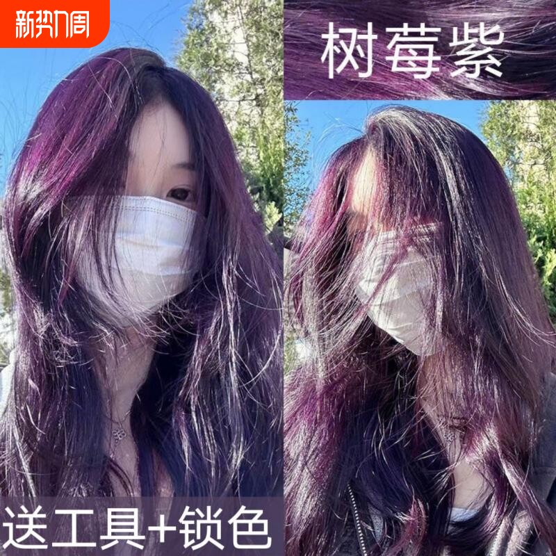 树莓紫染发膏纯天然显自染发2024流行色爆款免漂显白学生黑茶色