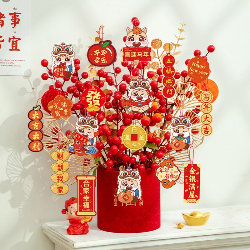 新年装饰春节元旦新款福桶仿真花创意礼物桌面摆件过年年货用品