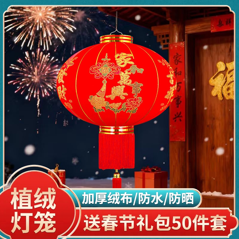 2026新款免插感应电池灯线大红灯笼过年户外大门口装饰阳台对宫灯