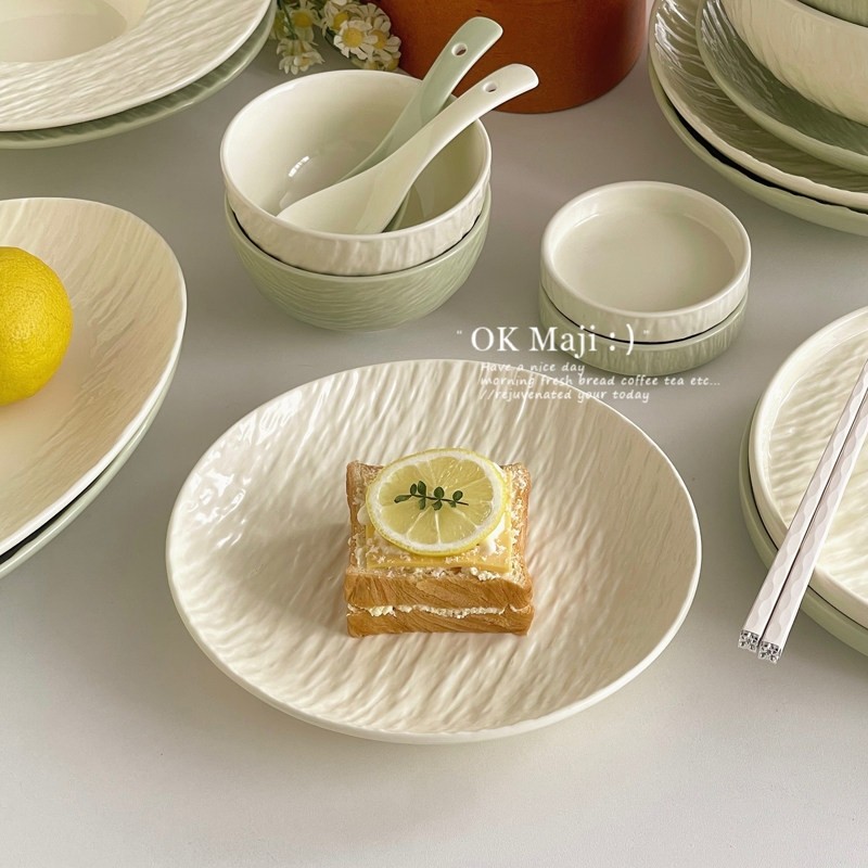 ins餐具奶油色陶瓷盘子高级感家用牛排西餐餐盘草帽盘甜品早餐盘