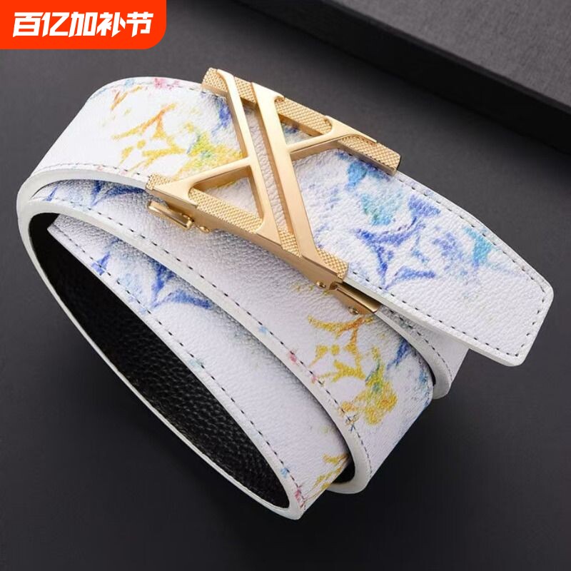皮带男潮流学生腰带百搭全卡槽涂鸦自动扣混的人牛仔裤网红同款