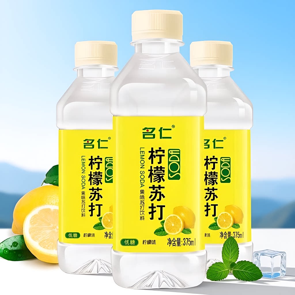 名仁苏打水经典原味无糖汽水/柠檬苏打低糖柠檬味375ml图片