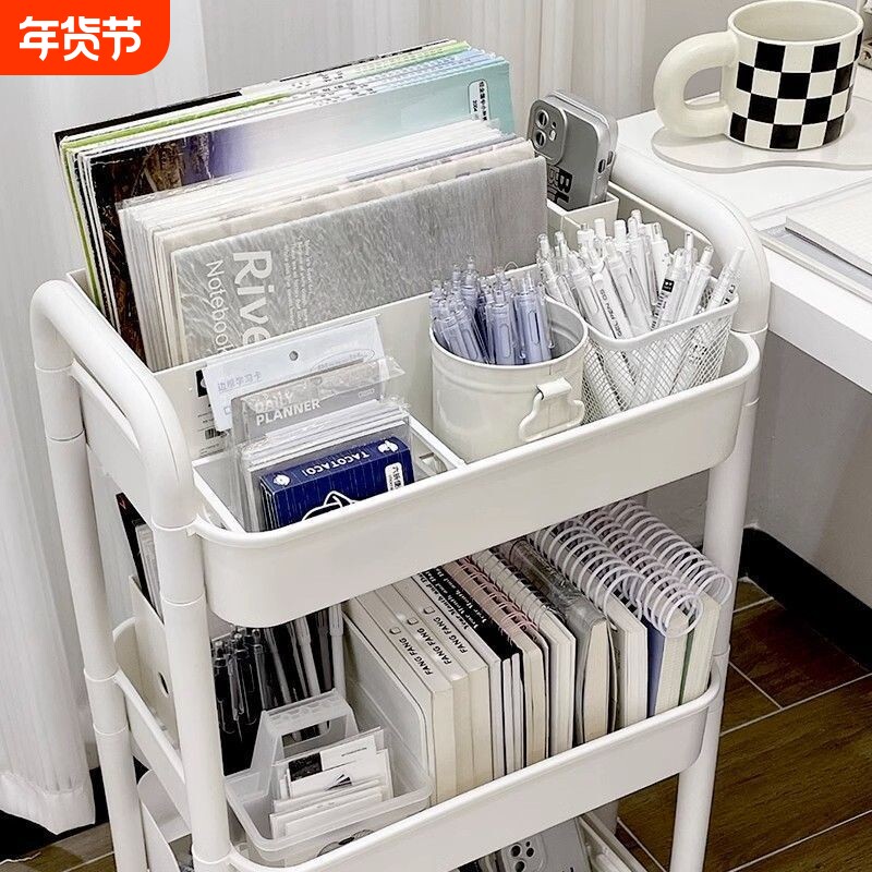 简易收纳架子置物架落地多层可移动小推车零食收纳书架卧室书柜