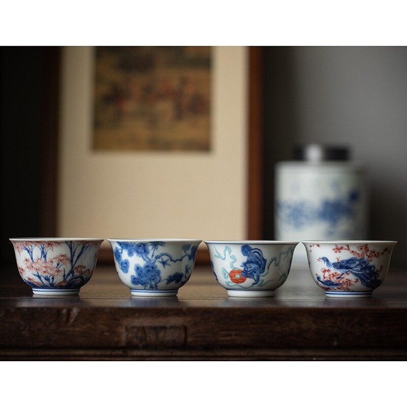 仿古青花大号主人杯单杯家用品茗杯个人杯陶瓷功夫茶具闻香杯茶杯