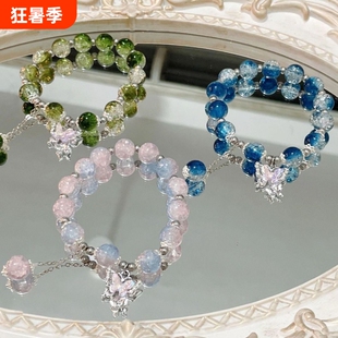 义梦义梦新款蝴蝶琉璃手链女生小众设计森系甜美冰裂彩珠闺蜜手串