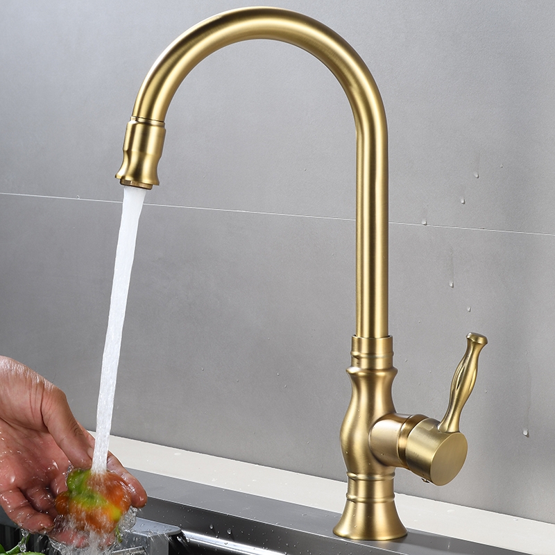 龙头法式复古厨房水槽洗菜池冷热水龙头防溅家用旋转洗衣机单孔