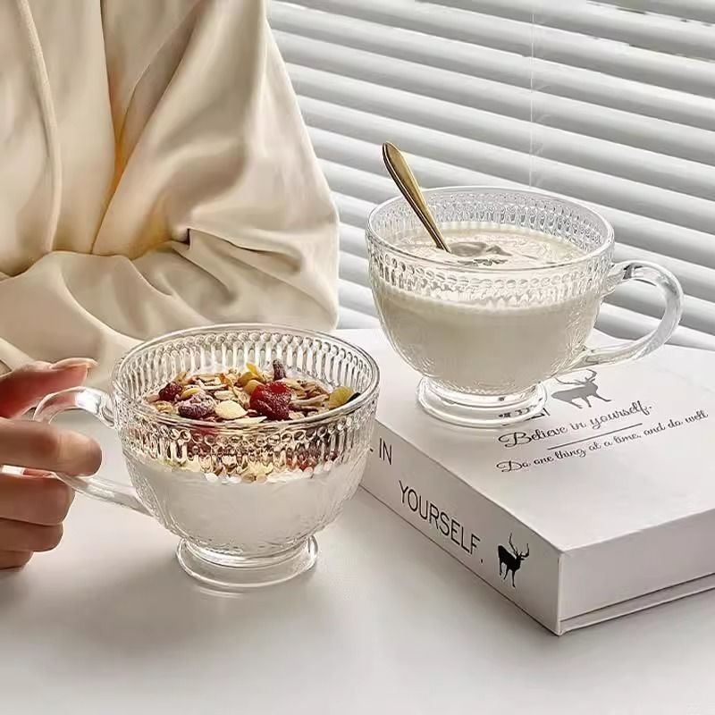 太阳花玻璃杯带把手早餐杯高颜值奶茶燕麦牛奶杯子家用水杯