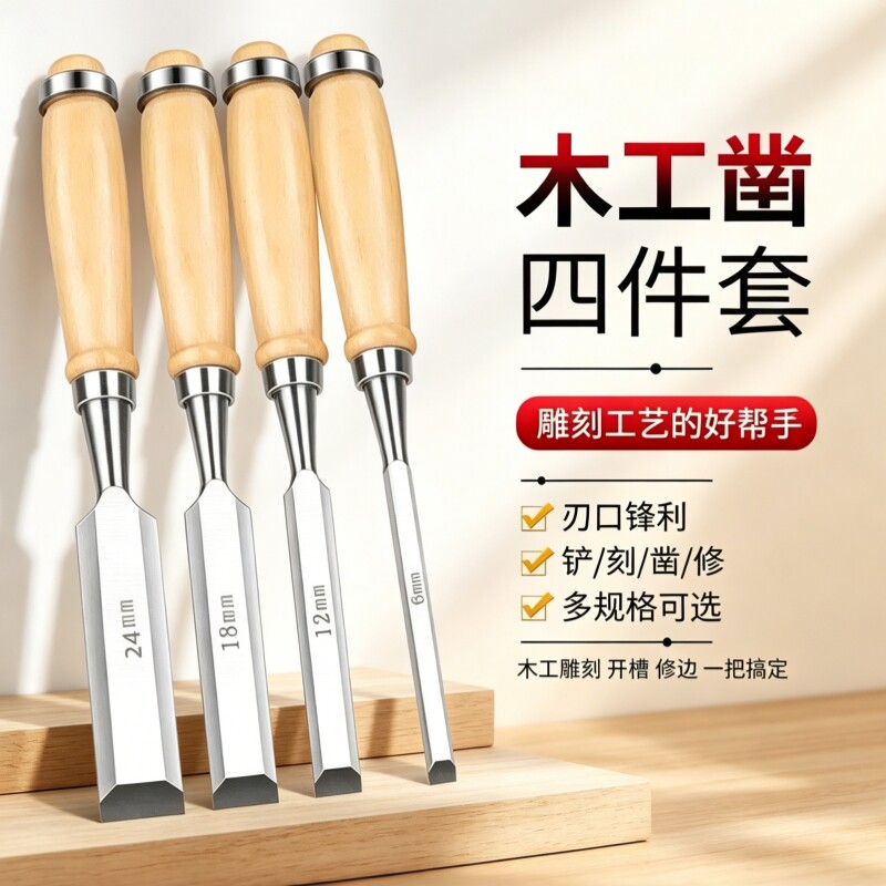 铬钒钢实木木工凿子特钢木工工具大全木柄钢凿木匠平凿扁凿扁铲凿