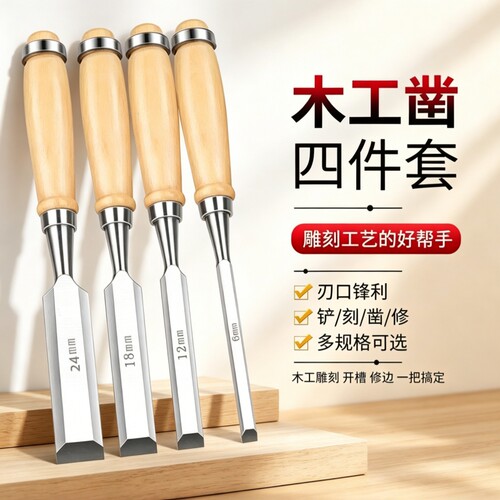 铬钒钢实木木工凿子特钢木工工具大全木柄钢凿木匠平凿扁凿扁铲凿