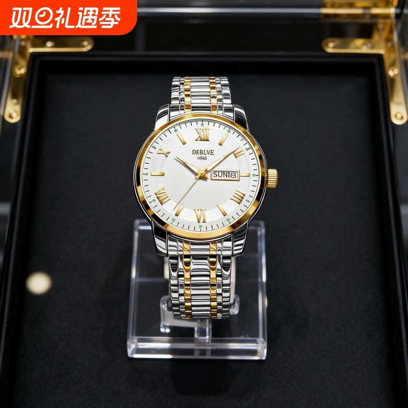 手表男款机械风全自动防水高级感全自动男表数字双日历防水腕表男