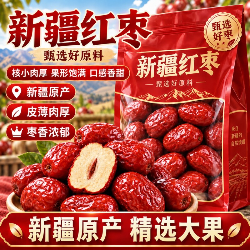 红枣特级新疆特产正宗和田大枣官方旗舰店补养气血新大枣灰枣即食