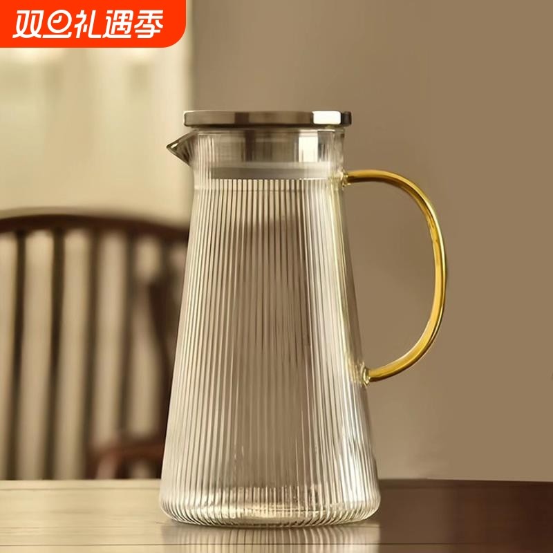 冷水壶套装玻璃耐高温大容量家用锤纹凉水壶果汁饮料壶扎壶热水壶