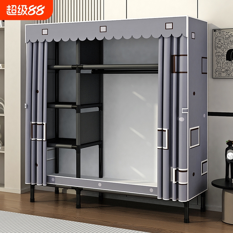 衣柜家用卧室组装布衣柜全钢架加粗加厚简易布衣橱挂衣柜出租房用