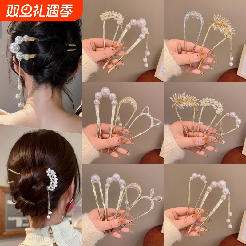 气质珍珠吊坠发簪简约现代网红簪子古风丸子盘发神器超仙发钗头饰