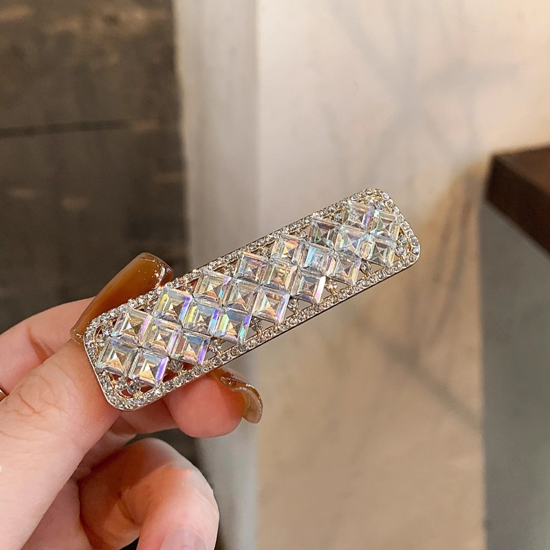 轻奢高级感锆石发夹新款时尚气质侧边夹发饰水晶刘海懒人鸭嘴夹子