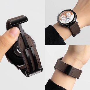 适用华为GT6疯马纹皮质表带watch3pro手表gt4真皮质感pro新款 watchgt5磁吸gt3智能4pro运动gt女2男女秋冬款