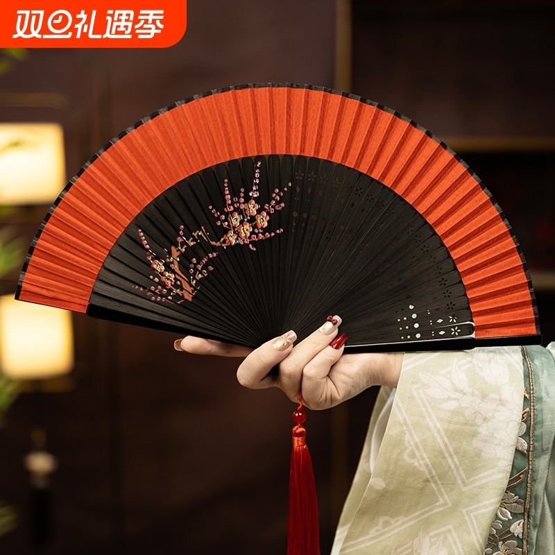大红色扇子国风折扇便携专用舞蹈扇旗袍走秀日用扇学生拍照女礼物