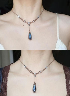 【蓝眼泪】清冷感蓝色水滴吊坠项链女气质精致毛衣链高级感锁骨链