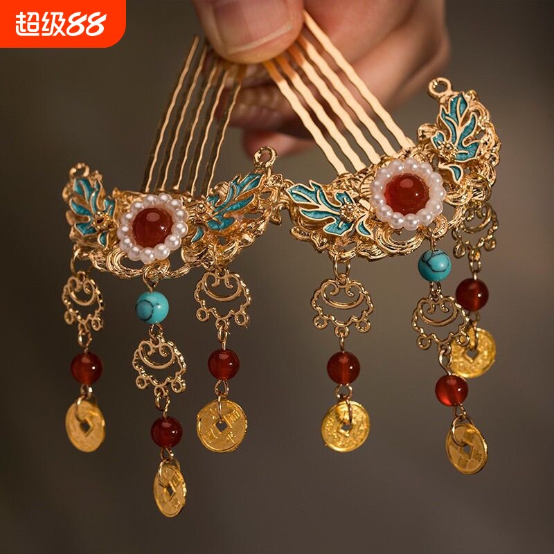 古风发梳插梳流苏簪子步摇发钗汉服发饰中国风头饰配饰汉元素国风