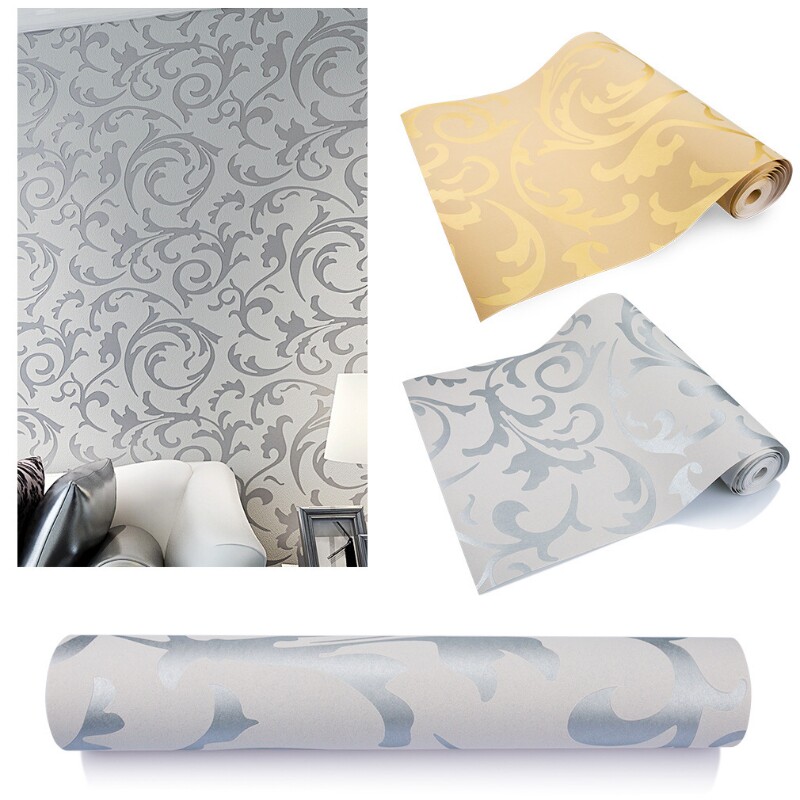 厂家直销3D立体浮雕无纺布墙纸 经典欧式钩花莨条叶卧室客厅壁纸