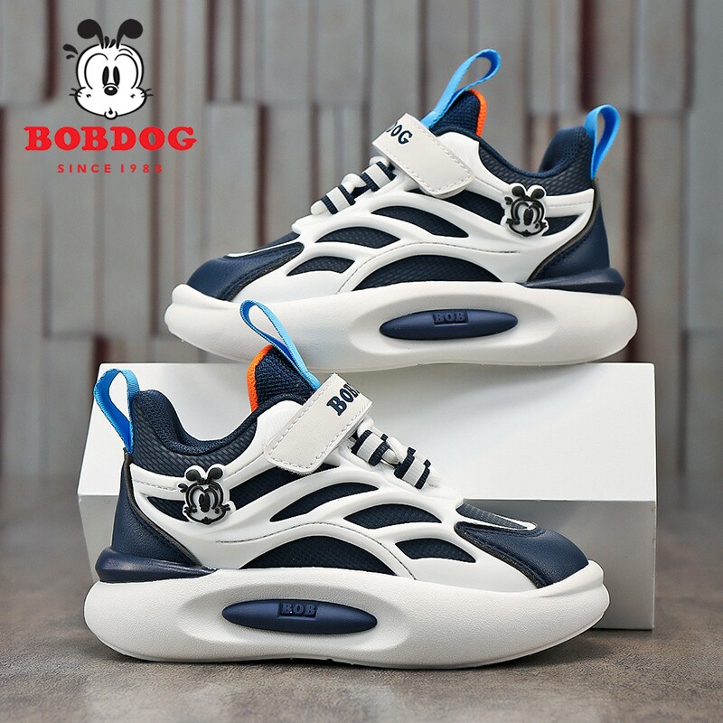 巴布豆男童运动鞋防水皮面2025秋冬新款时尚轻便软底女童跑步鞋子