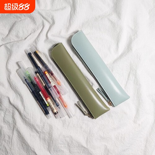 简约纯色pencil笔套清新皮质pc迷你小笔袋高中学生创意粉色白色