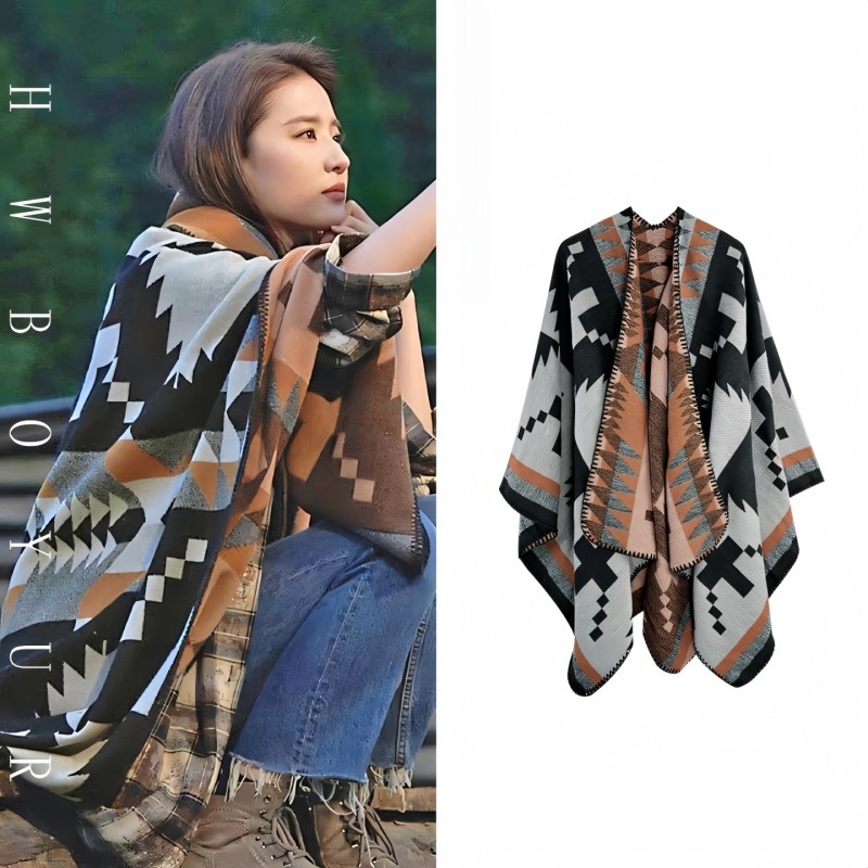 LVАFGН正品刘亦菲同款羊绒围巾女带帽披肩斗篷秋冬户外登山保暖