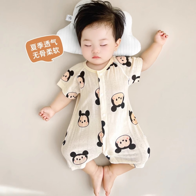 新生婴儿衣服夏季外出薄款竹纤维宝宝夏装睡衣短袖无骨连体衣爬服