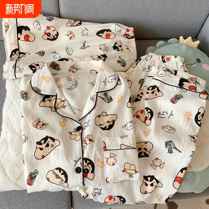 红豆蜡笔小新睡衣女款夏季2025新款纯棉纱布短袖可爱网红家居服三