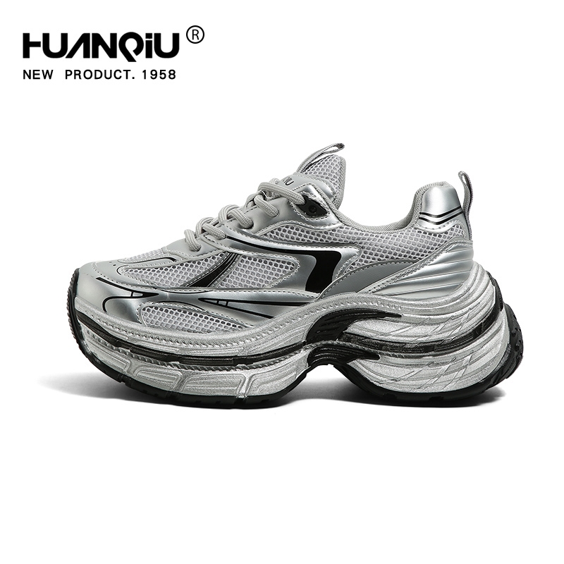 环球银色厚底老爹鞋女2025年春季新款休闲鞋子女增高运动鞋子