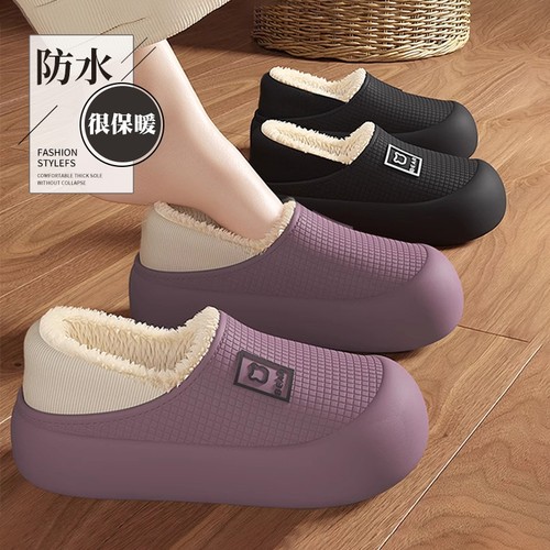 防水棉拖鞋女士秋冬季2026新款包跟室内家居防滑保暖厚底月子棉鞋