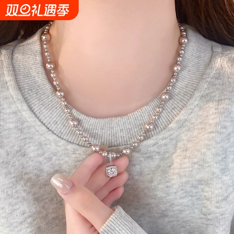 曼塔玫瑰方糖珍珠项链女款2025新款爆款锁骨链颈链配饰轻奢高级感