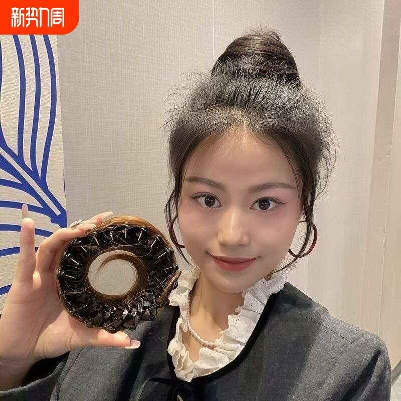 【鸟巢式】新款丸子头假发发圈随意收缩盘发器仿真发蓬松慵懒发包