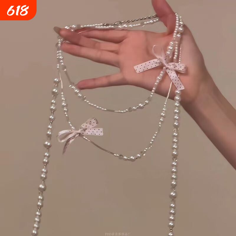 「结」甜美波点蝴蝶结珍珠项链温柔气质叠戴冬季锁骨链粉色花朵