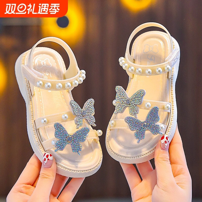 女童凉鞋2025新款夏季防滑软底外穿三岁学生带扣中大童宝宝沙滩鞋