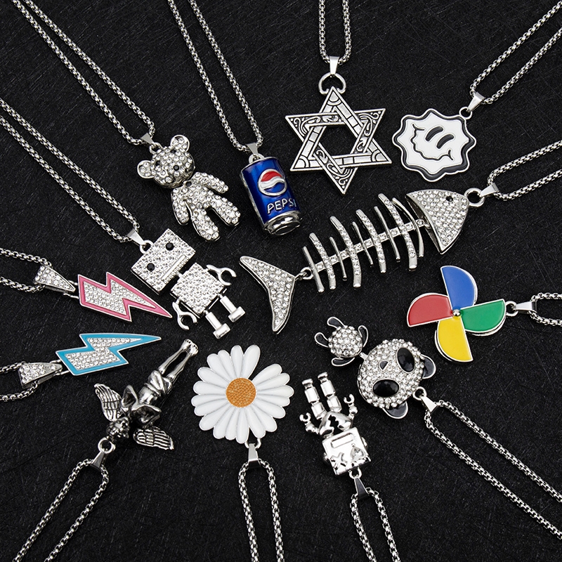 潮牌项链男女小熊嘻哈毛衣链配饰