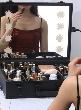 专业跟妆师化妆箱LED镜子带灯2025手提大容量收纳化妆师化妆镜