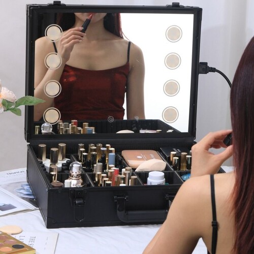 专业跟妆师化妆箱LED镜子带灯2025手提大容量收纳化妆师化妆镜