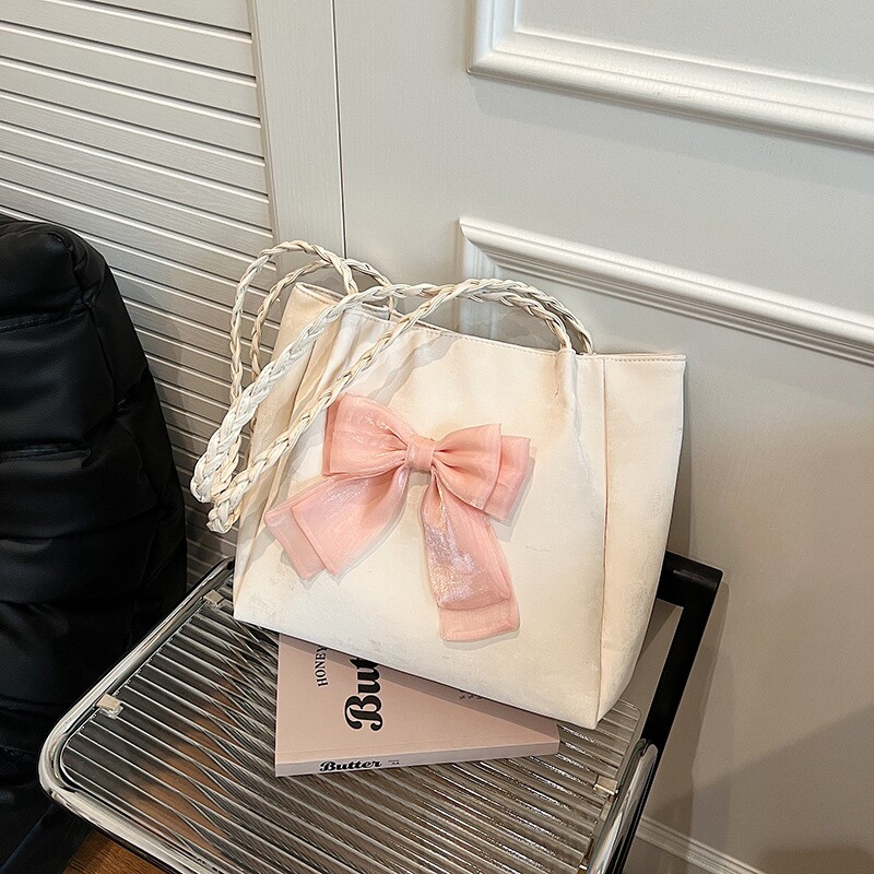 小众设计蝴蝶结撞色单肩包百搭休闲手提托特女包多规格
